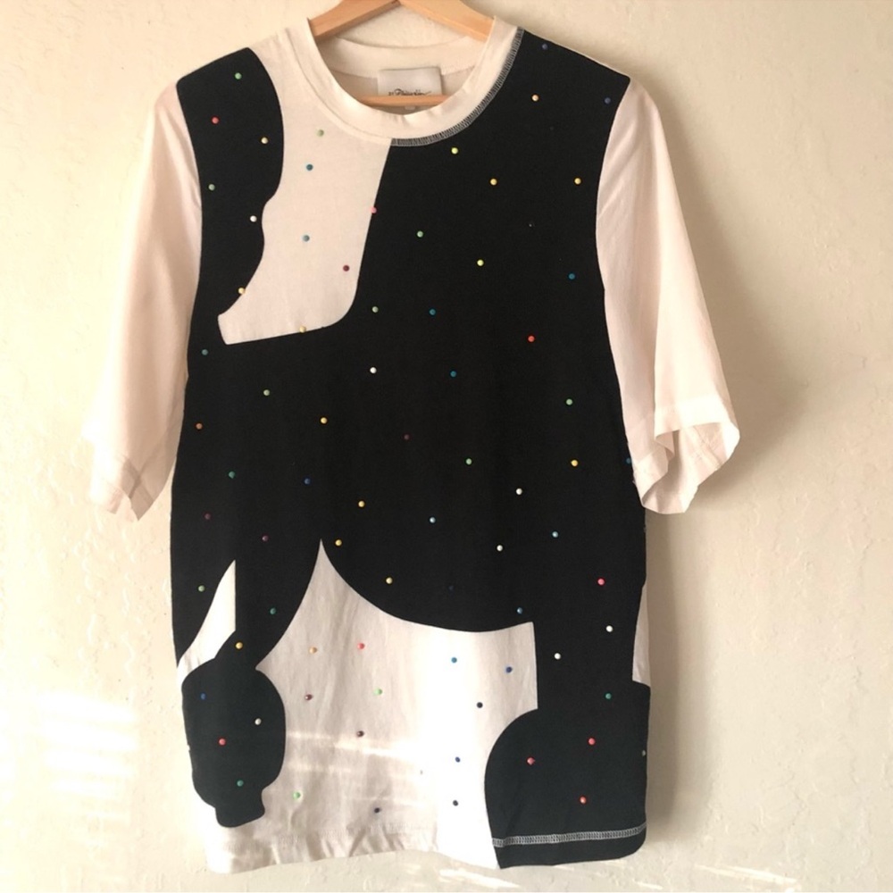 3.1 Phillip Lim silk blend crew neck shirt black white with embellishments